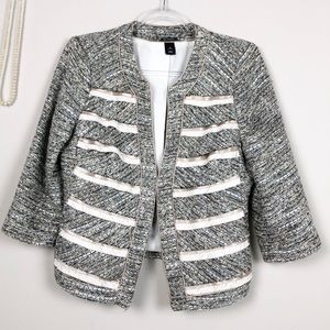 White  House Black Market Tweed Fringe Blazer
